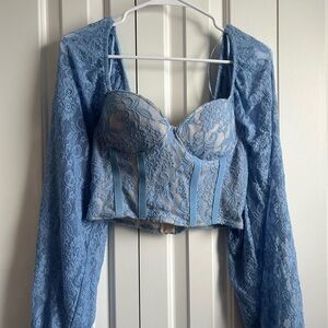 Elegant Blue Lace Bustier Top